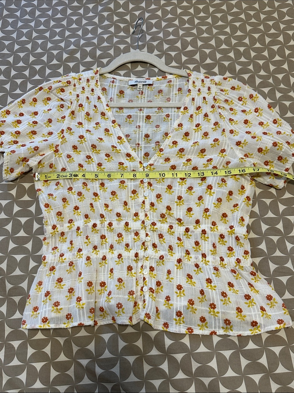 Madewell White Button-Front Floral Peplum Blouse with Orange Flowers Medium - Picture 6 of 6